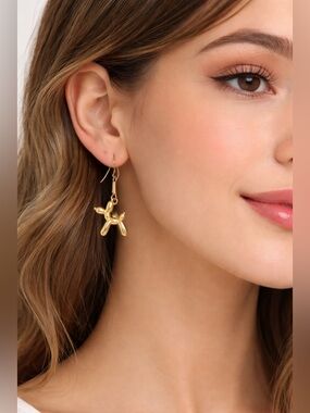 Gold Plated Balloon Dog Dangle Earrings, new